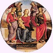 PERUGINO, Pietro Madonna Enthroned with Child and Two Saints oil on canvas
